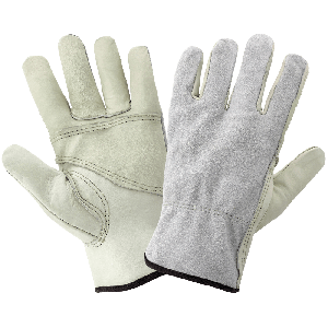 Economy-Grade Gray Cowhide Grain Patch Palm Leather Gloves - 3200PP