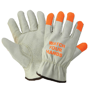 Leather Driver Style Gloves with High-Visibility Orange Fingertips - 3200WH