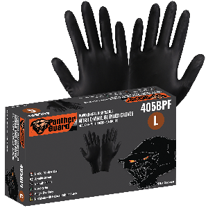 Panther-Guard® Industrial-Grade, Powder-Free, Black Nitrile/Vinyl Blended, 5-Mil, Smooth Finish, 9.5-Inch Disposable Gloves - 405BPF