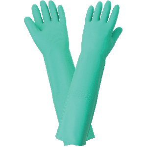 FrogWear® Extra-Long 22-Mil Green Nitrile Unsupported Gloves with a Raised Diamond Pattern Grip - 522