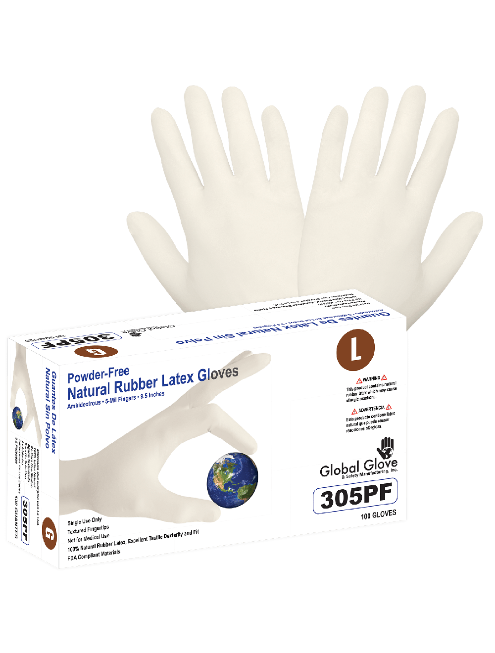 Global Glove and Safety Hand Protection, Eye Protection, Cooling  Protection, Heat Stress, Cut Resistant Protection Natural Rubber Latex,  Powder-Free, Industrial-Grade, Natural Color, 5-Mil, Textured Fingertips,  9.5-Inch Disposable Gloves - 305PF