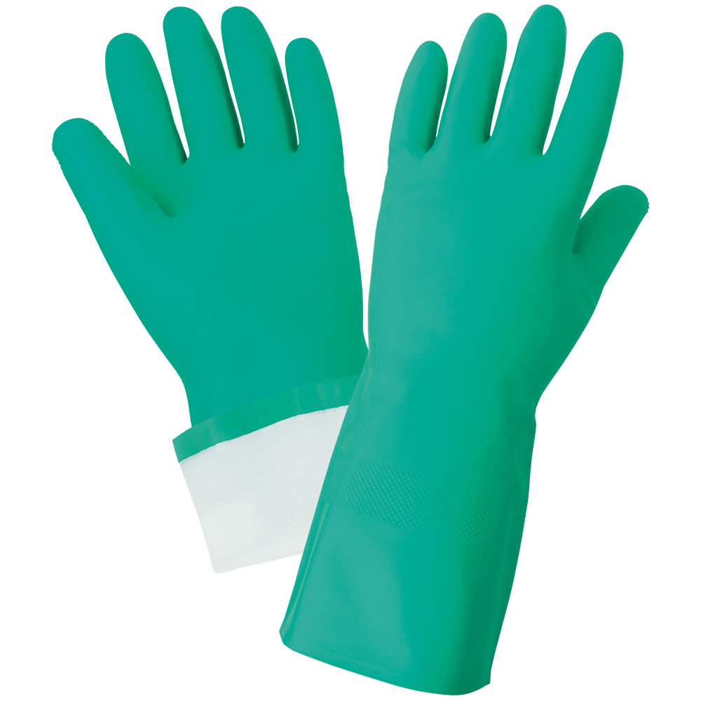12 new MEMPHIS 5317 Nitri-Chem Nitrile Green Gloves Flock Lined 15 mil S/M 7-7.5 